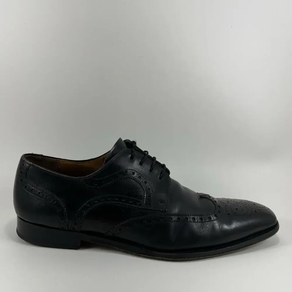 Magnanni Sergio Wingtip Oxford Dress Shoes Black Calfskin Leather 13974 Mens 8.5